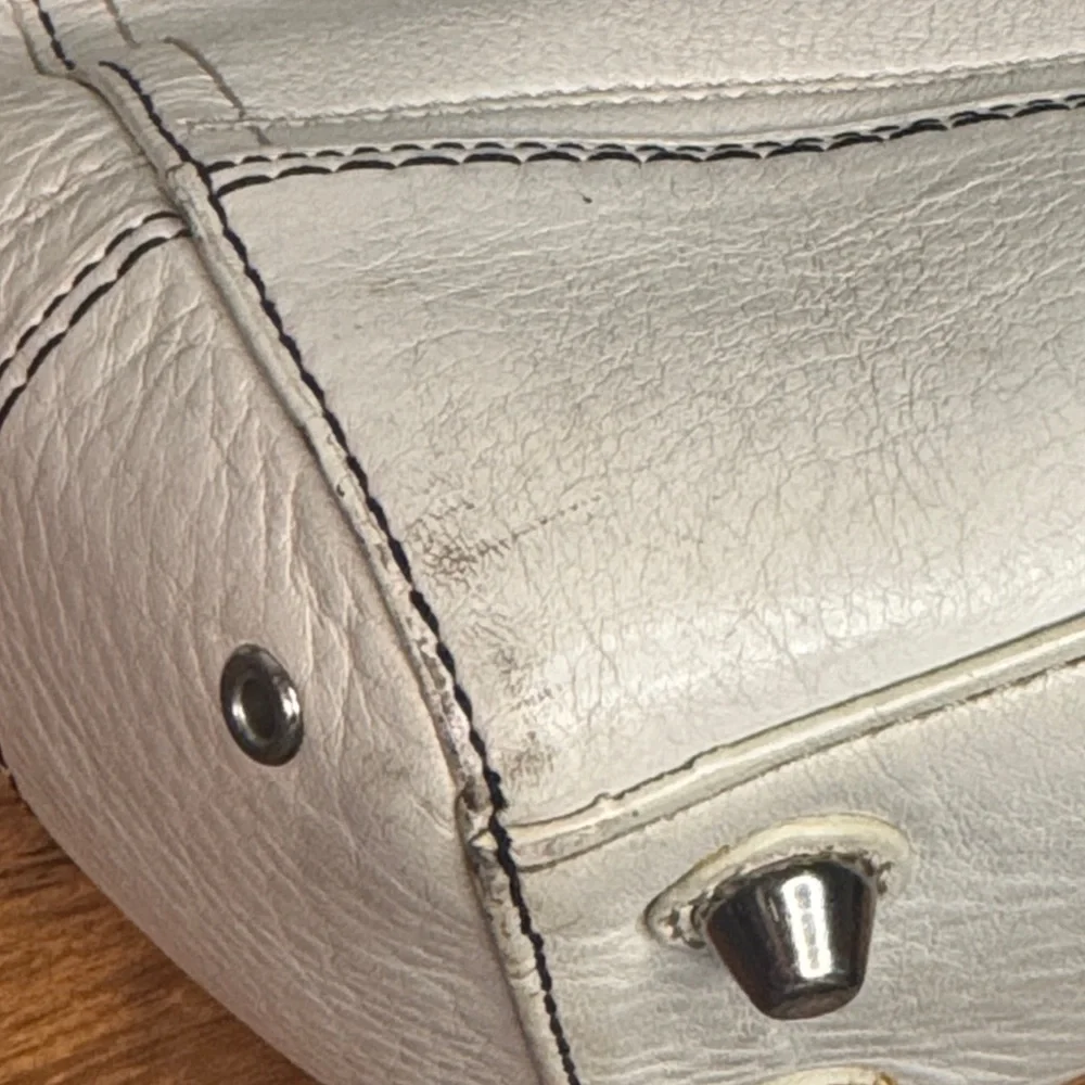Coach Hampton White And Black Leather Carryall Braid Accent Handbag - Picture 8 of 10